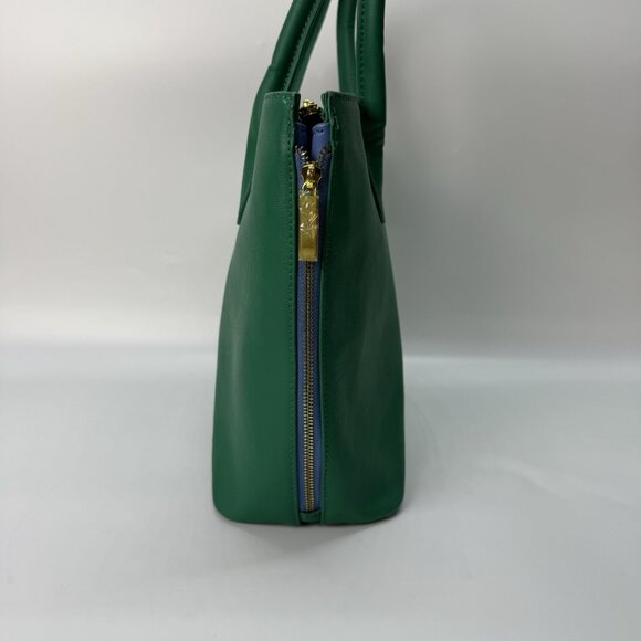 Joy & Iman Kelly Green Leather‎ Tote Bag Structured Satchel Purse Business Chic - Picture 3 of 16